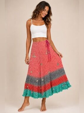 NWT Funky People Boho Artisan Embellished Maxi Skirt M/L